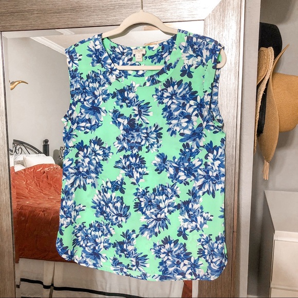 J. Crew Tops - J. Crew Green Blue Floral Printed Drapey Blouse S